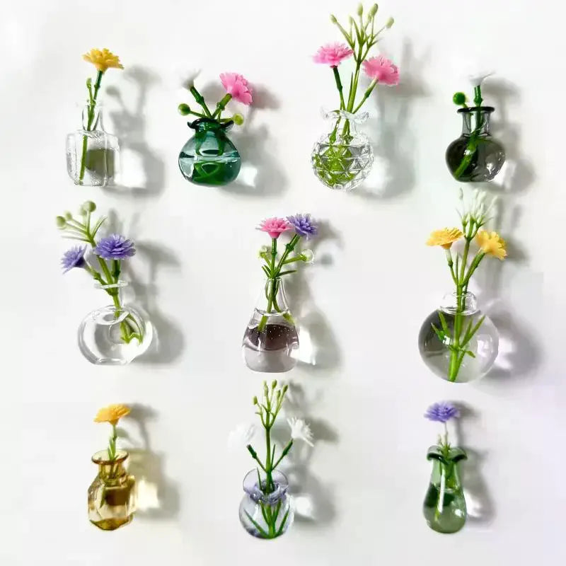vases magnétiques réfrigérateur transparents bleus verts gris or violets minimalistes modernes