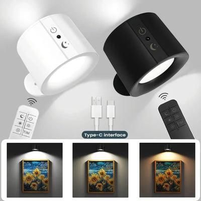 Applique murale LED tactile magnétique rechargeable 360° en blanc et noir
