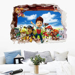 sticker mural 3d pat'patrouille multicolore enfants chambre salon décoration effets 3d adhésif chambre fête