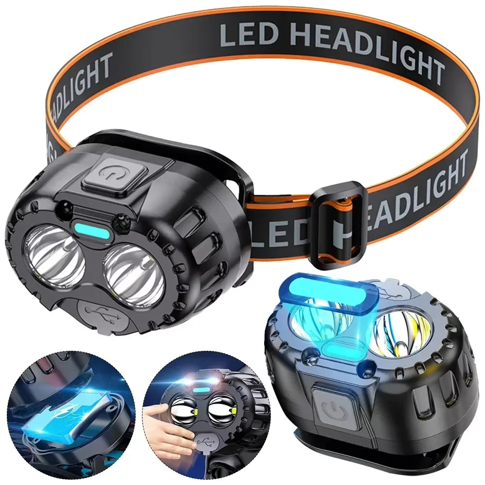 lampe frontale led rechargeable noire ceinture ajustable modernisée camping pêche randonnée 350lm 780mah