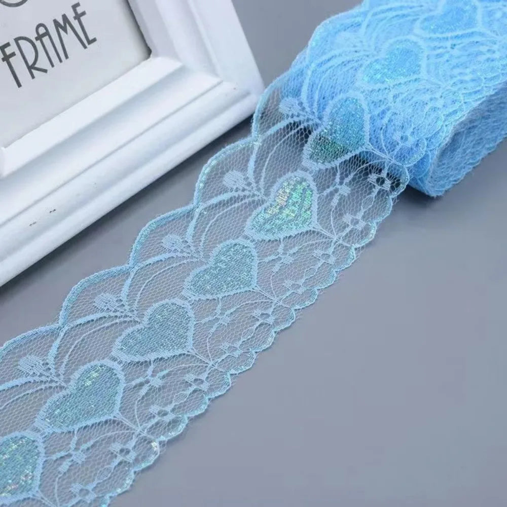 ruban dentelle arc ciel coeurs floraux 9mètres 7.8cm large bleu rouge blanc