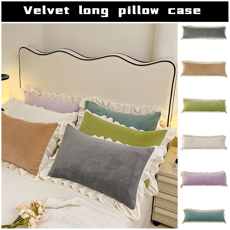 taies d'oreiller longues velours volants moderne vert gris beige violet lit chambre coucher couple