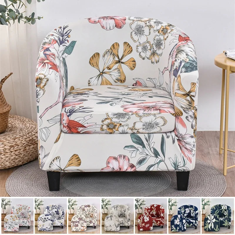 housse fauteuil imprimé floral moderne lavable machine one size adhésif inclusion beige marron vert