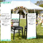 bannière mariage commémorative lettrage blanc vert bordure élégante clips decoration événement festive polyester