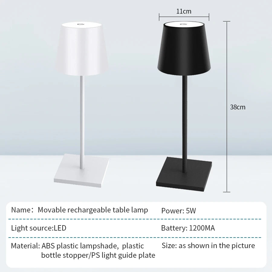 lampe table rechargeable moderne noir blanc tactile luminosités led basse consommation
