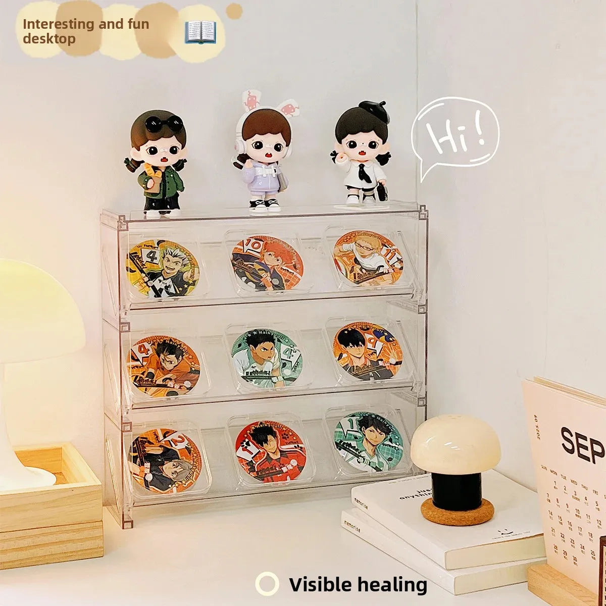 porte cartes anti poussière acrylique transparent personnages animés moderne rangement bijoux accessoiressealed dustproof