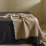 couverture coton lin solide beige gris mauve franges rustique bohème printemps automne portable texturée
