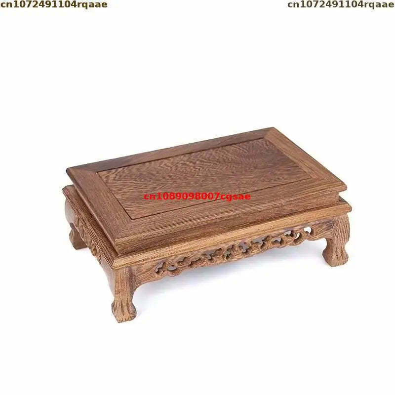 support bois marron gravures détaillées classique artisanal table décoration maison objets trépied plantes intérieures