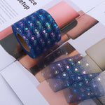 ruban decoratif polyester coeurs iridescents paillettes translucide vert rose bleu clair noir 6cm 5yards