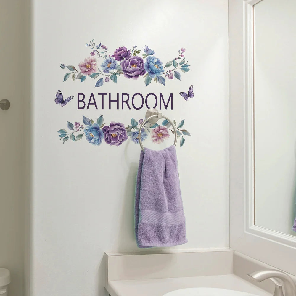 autocollant mural fleurs papillons art floral violet bleu rose vert pvc adhésif salon chambre
