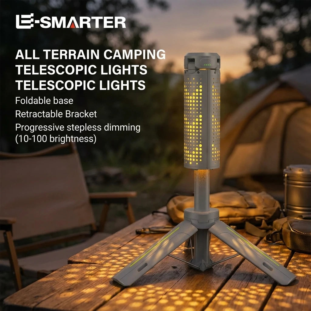 lampe camping télescopique gris moderne trépied pliable bras interrupteur clignotement led