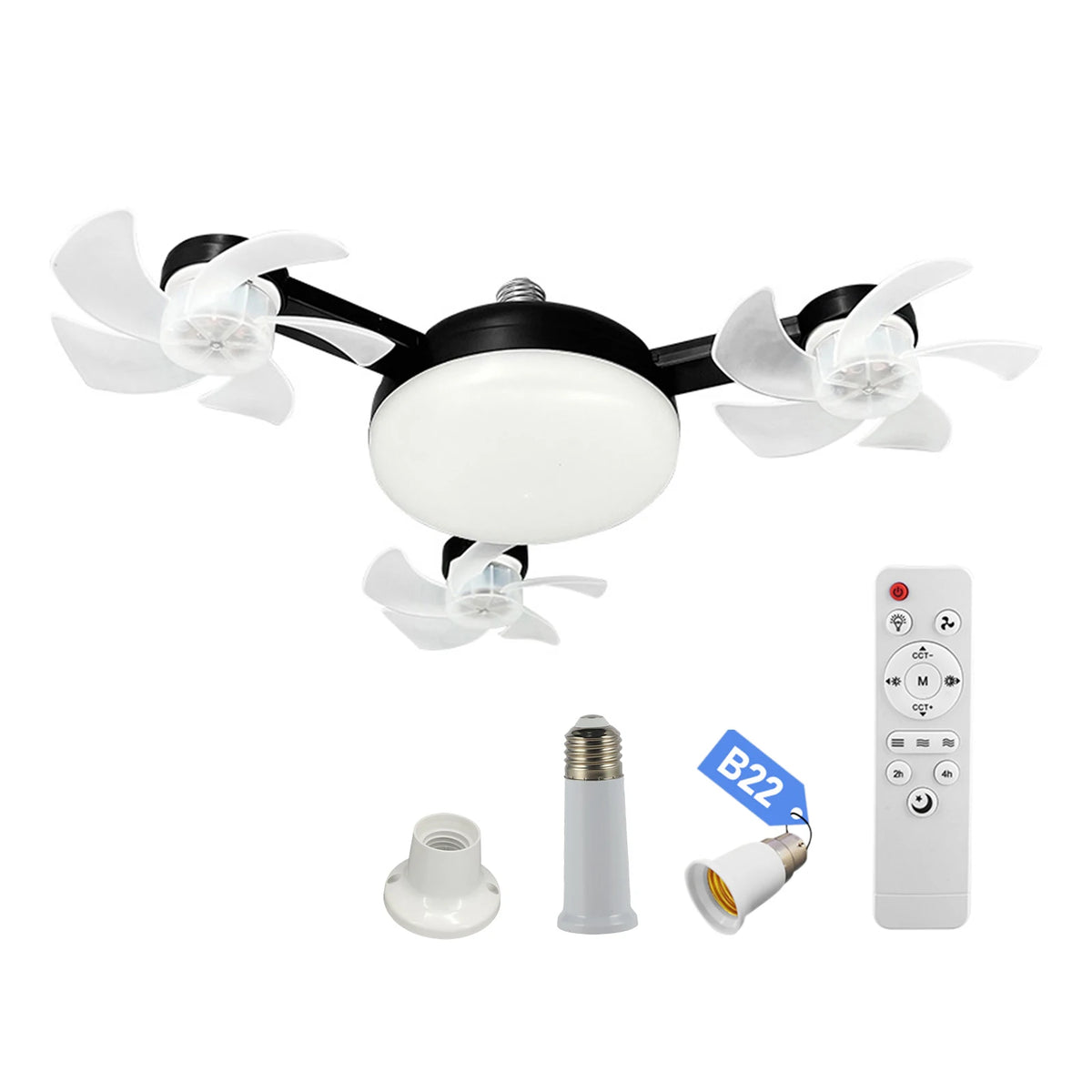 ventilateur lampe led 249 lumens vitesses télécommande moderne ailes translucides noir blanc