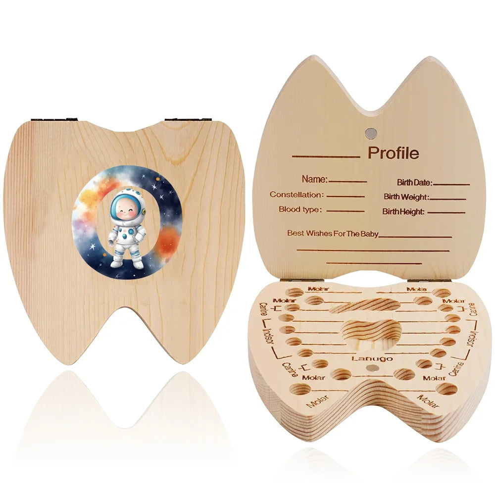 boîte dents bois astronaute carte profil grille tailles bébé