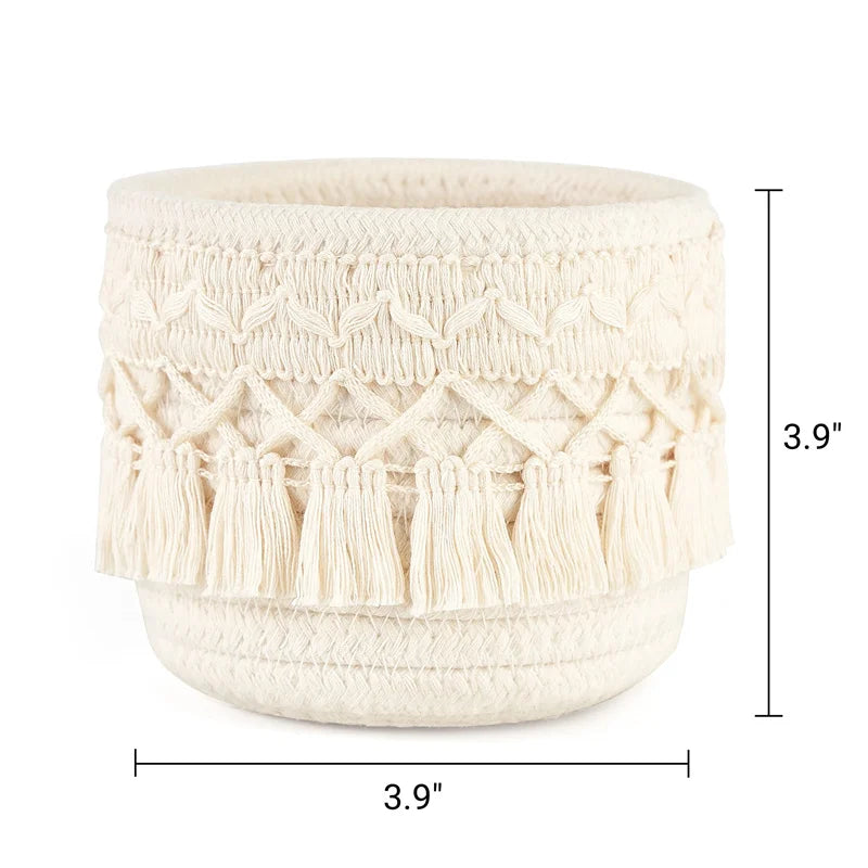 paniers rangement boho macramé franges brosses pinceaux cosmétiques toile réutilisable