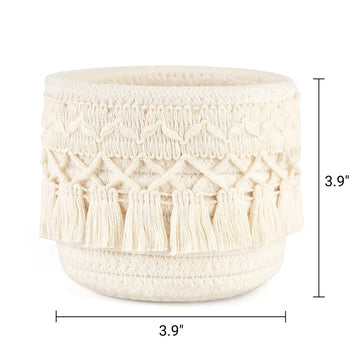 paniers rangement boho macramé franges brosses pinceaux cosmétiques toile réutilisable