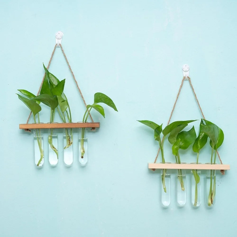 porte plantes mural bois naturel verre transparent minimaliste rustique decoration murale