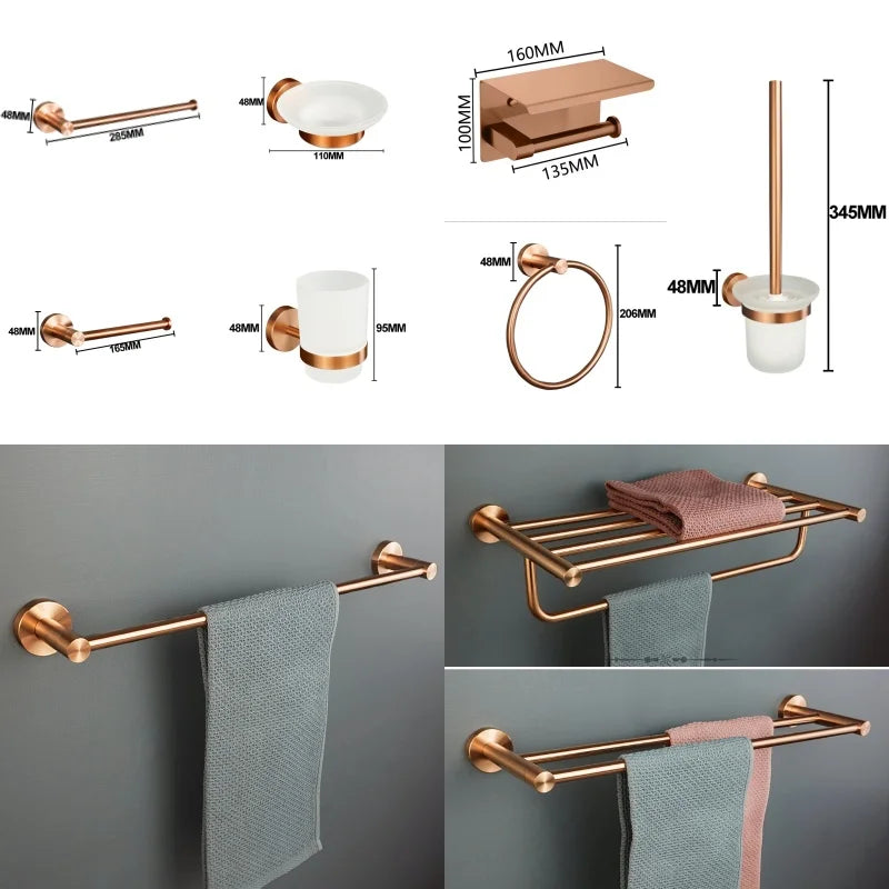 ensemble accessoires salle bain or rose brossé porte serviette papier toilette tasse moderne