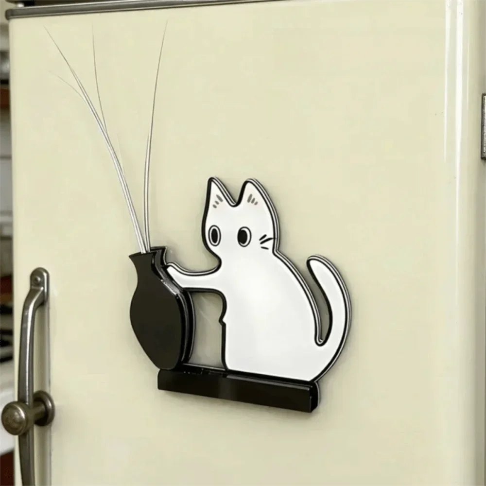 aimants réfrigérateur chat moustaches dessin animé vase noir blanc ornement collection autocollant
