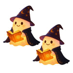 lampe fantôme magicien halloween blanc bleu orange motifs lunaire floral solaire chapeau cape