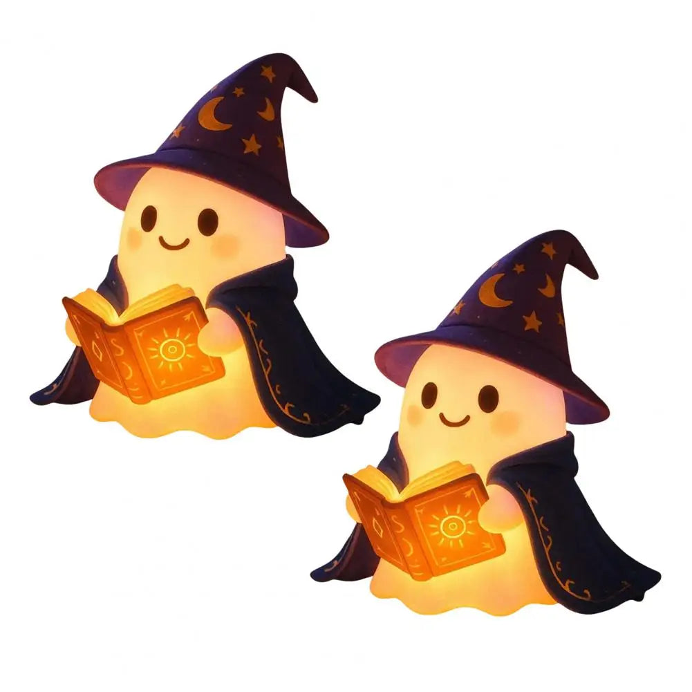 lampe fantôme magicien halloween blanc bleu orange motifs lunaire floral solaire chapeau cape