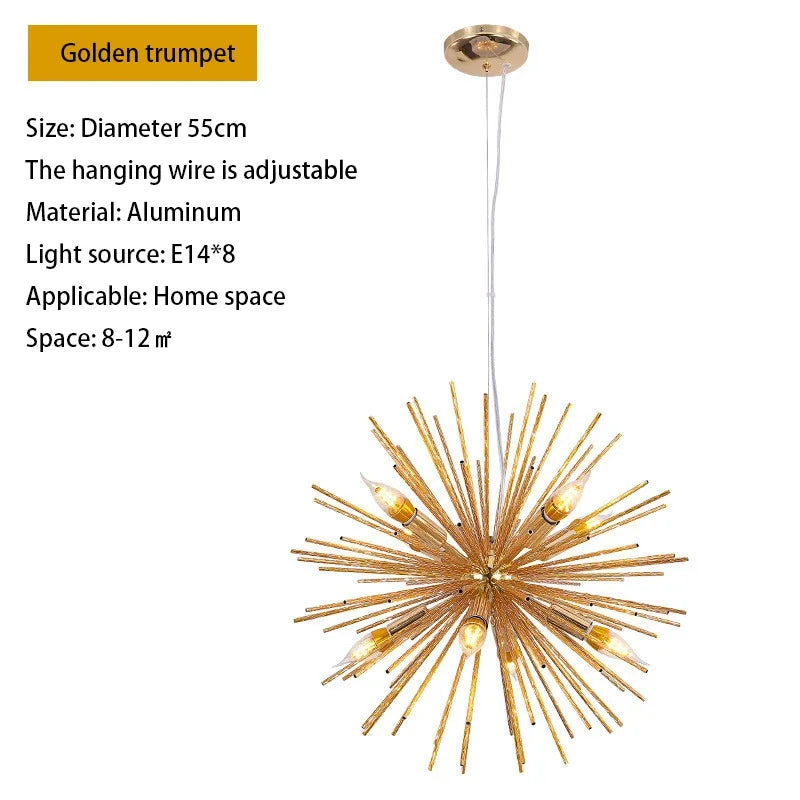 suspension lumineuse or moderne branches radiales ampoules incluses 55cm 65cm 70cm