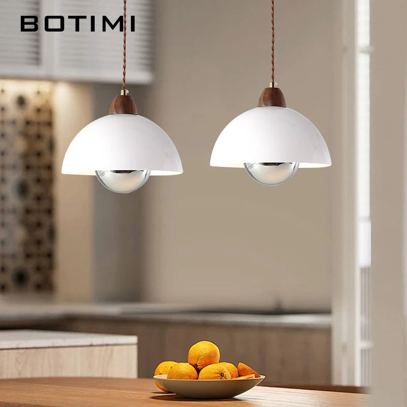 suspension lumineuse moderne ampoules blanc bois naturel rond mat opacité chaînes