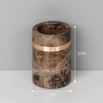 ensemble salle bain marbre moderne marron doré distributeur savon tasse brosse dents adhésif
