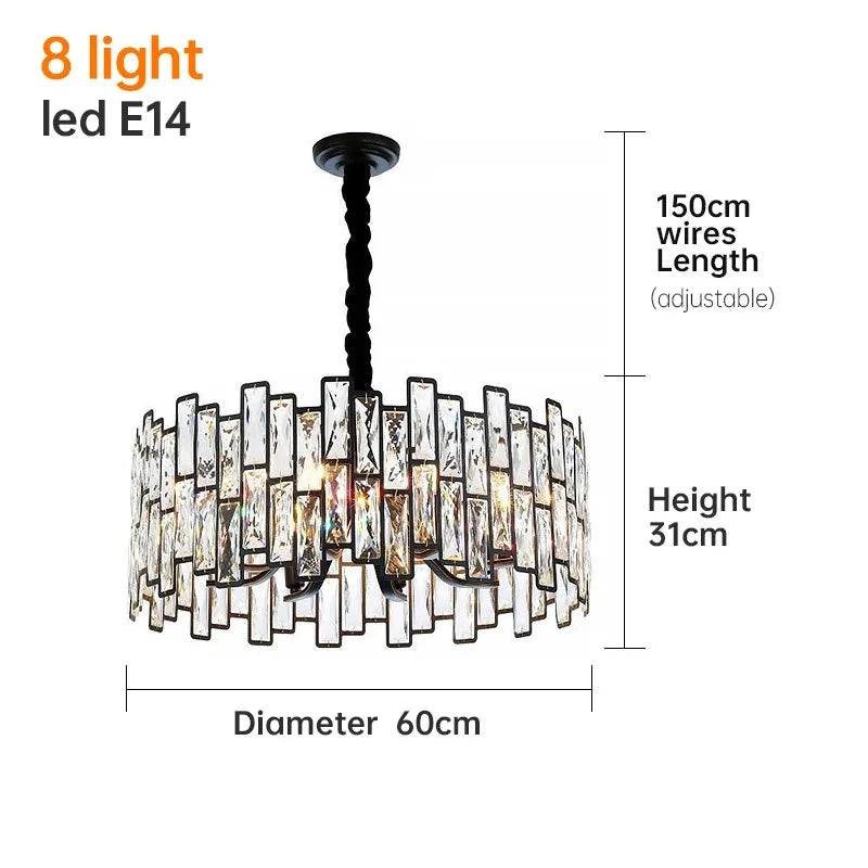 lustre cristal moderne transparent noir brillant salon restaurant haute gamme echangement chainemeta