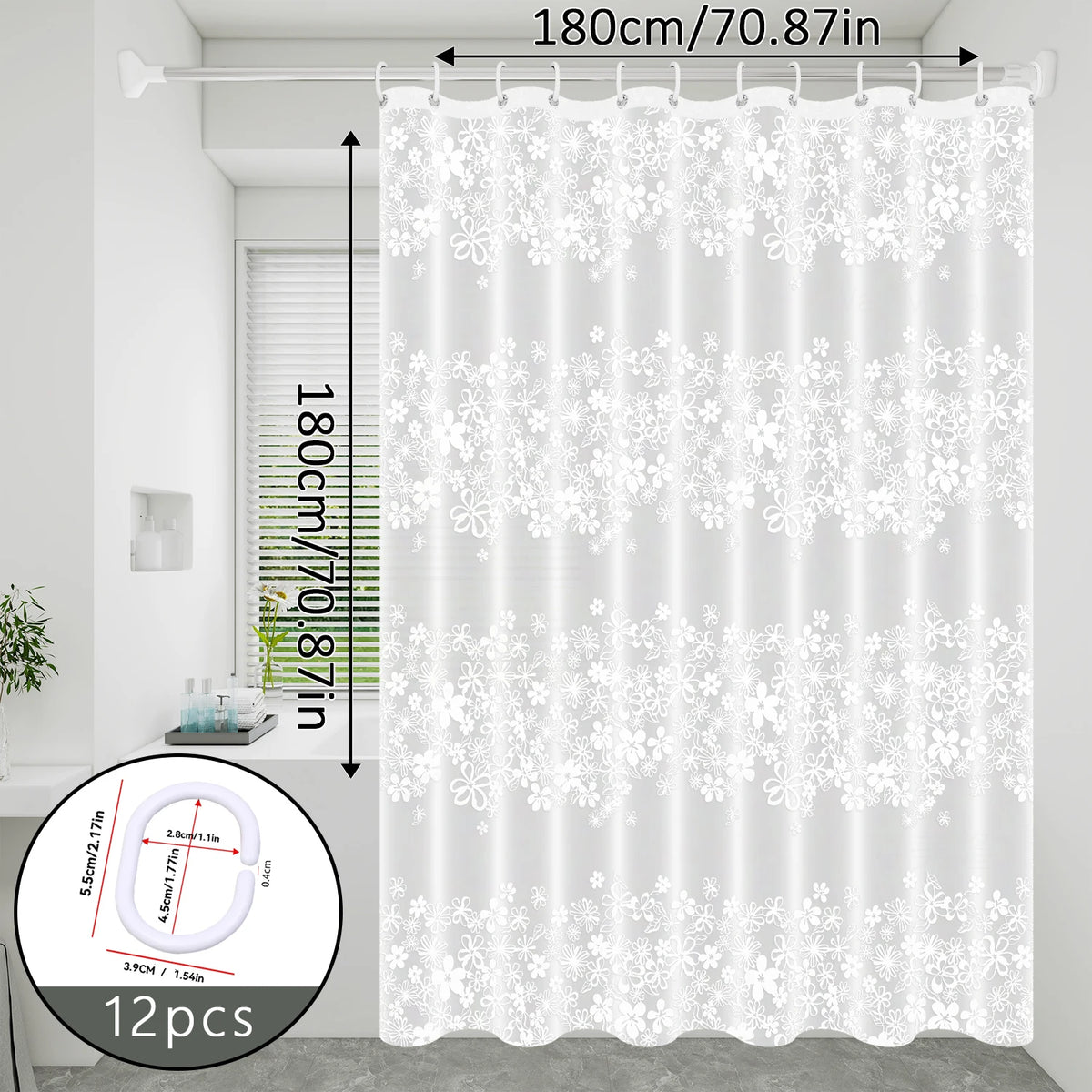 rideau douche fleurs blanches classique respectueux environnement 80x180cm