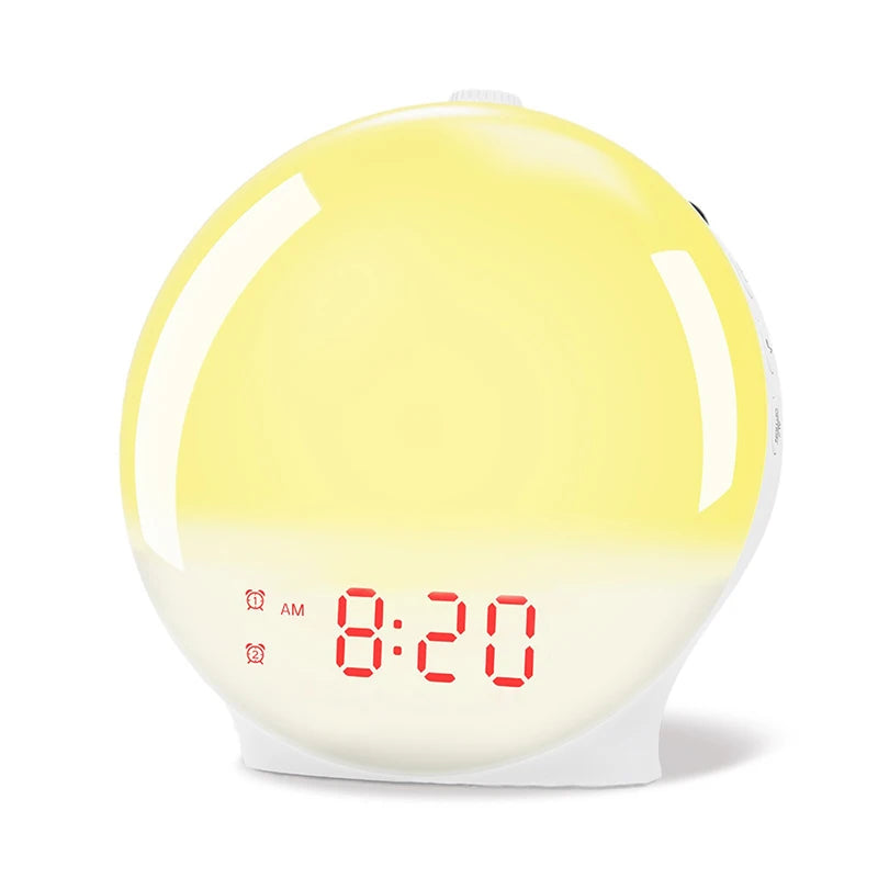 lampe réveil horloge simulateur soleil couleurs chaudes moderne pied transparent affichage numérique