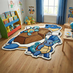 tapis velours bleu marron dessin animé blastoise chambre enfant 100cm 120cm 150cm doux antidérapant