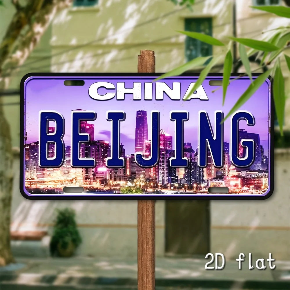 plaque décorative skyline beijing nuit chinois reliefs couleurs violet bleu rouge fixations murales