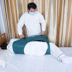 accessoire lit médicalisé aide transfert sangles bouclés rouge tissu rayé blanc turquoise