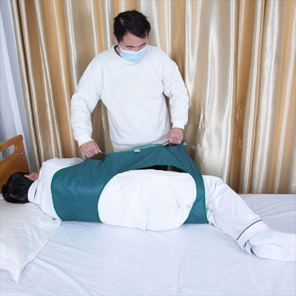 accessoire lit médicalisé aide transfert sangles bouclés rouge tissu rayé blanc turquoise