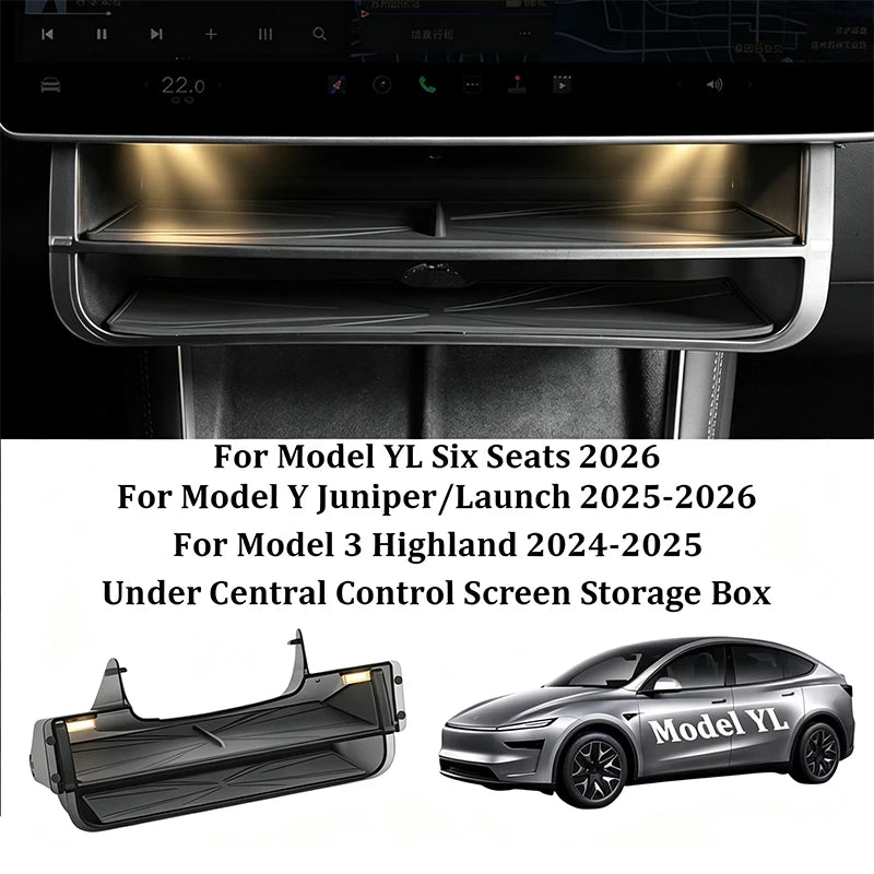 rangement sous écran voiture tesla boîte storage box organizer double couche éclairageintérieur pliable moderne