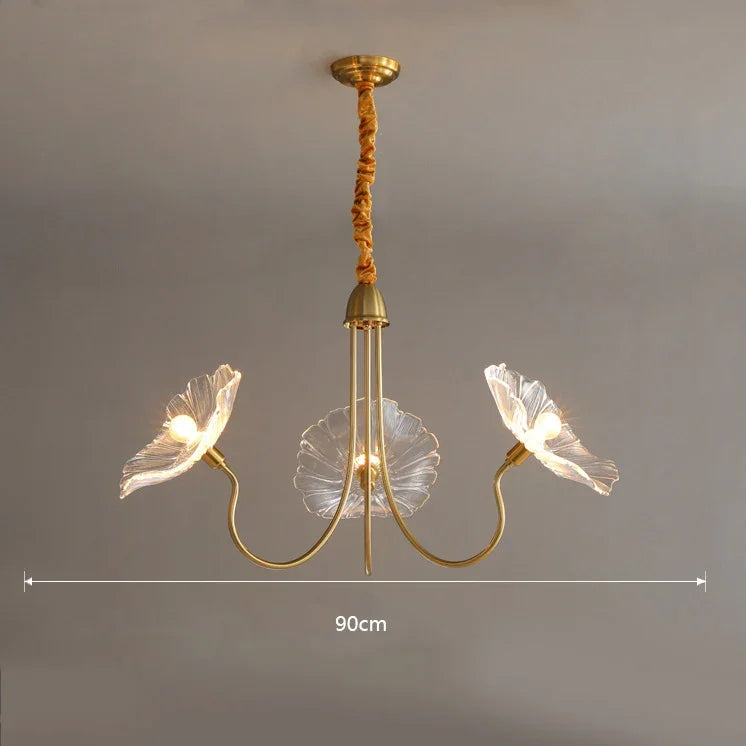 lustre moderne or rouge blanc feuilles florales translucides chambre salon