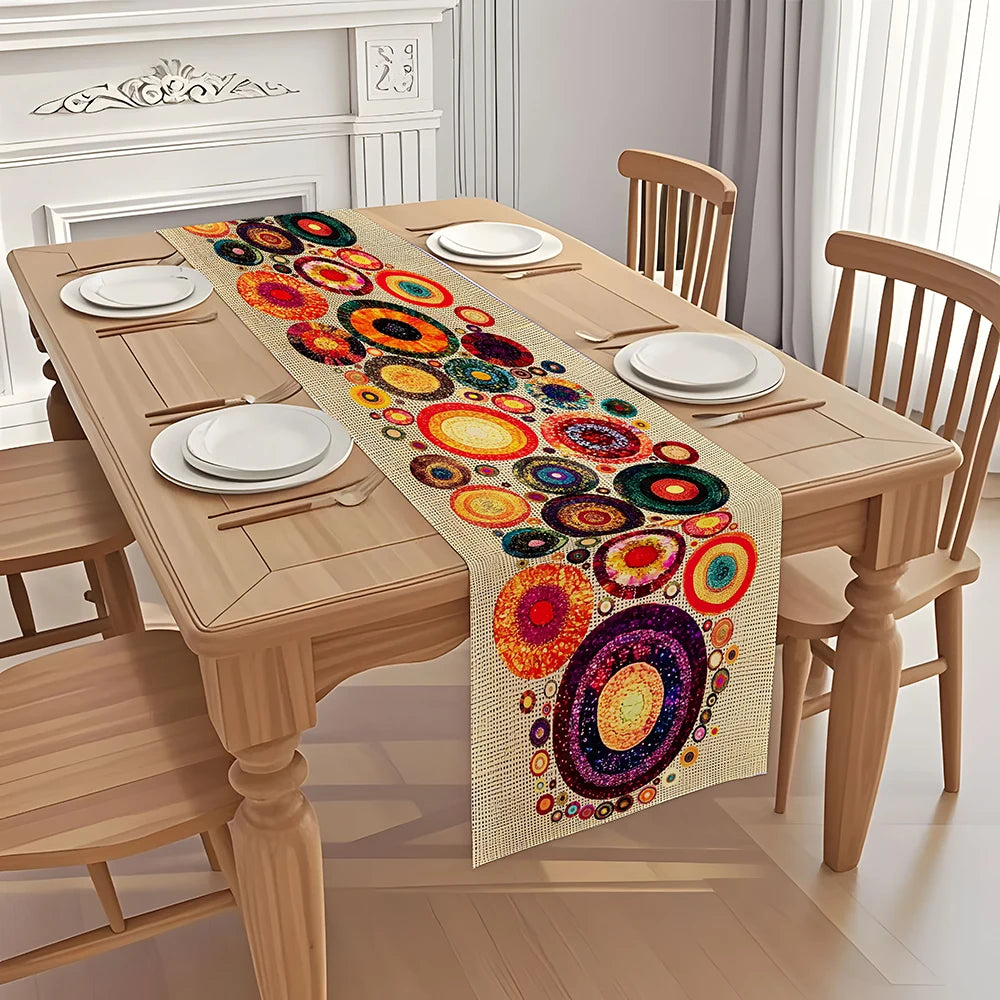 table table lin bohème motifs circulaires multicolores ethnique abstrait salle manger decoration