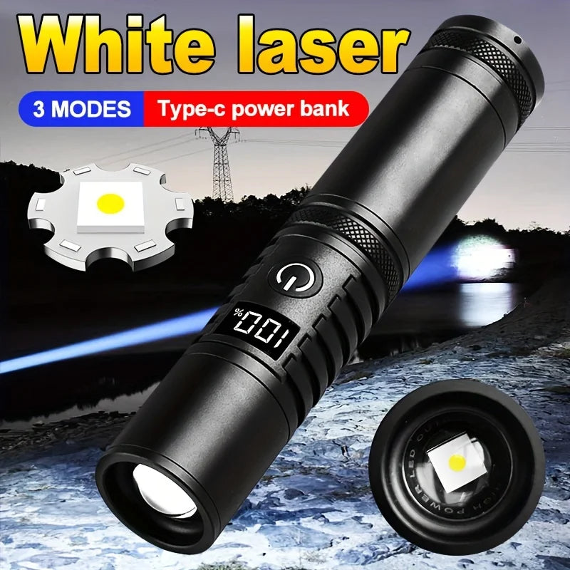 projecteur poche led rechargeable aluminium noir résistant chocs self défense zoomable