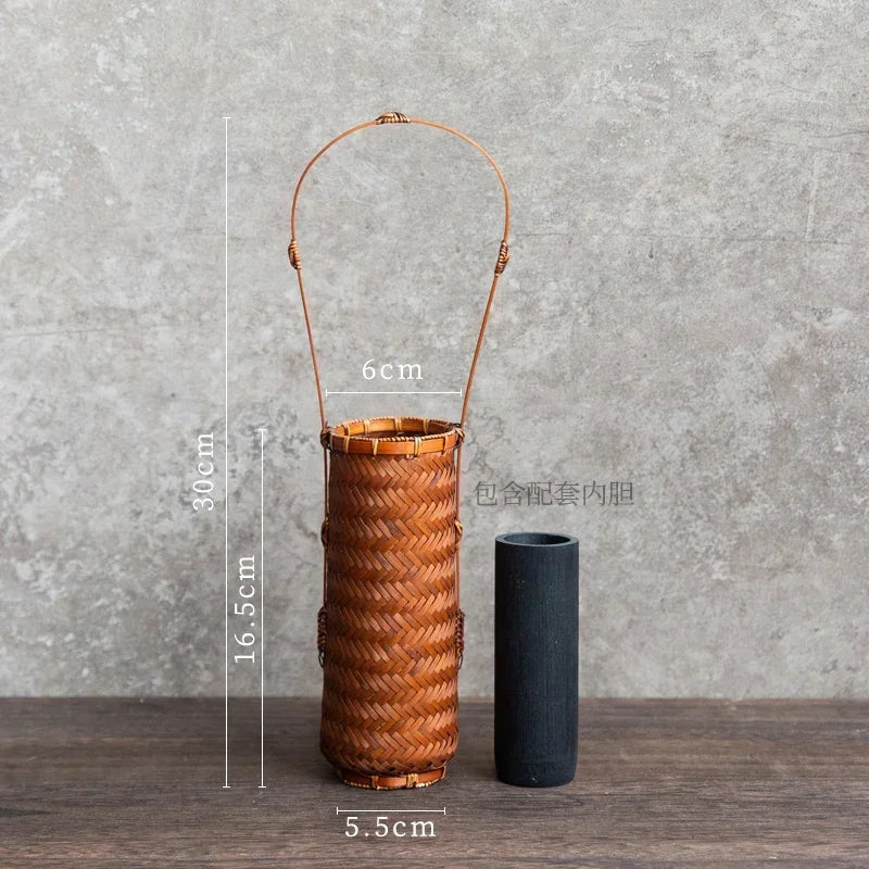 panier rotin tressé main vase bambou décoration fleurs rustique artisanal maison
