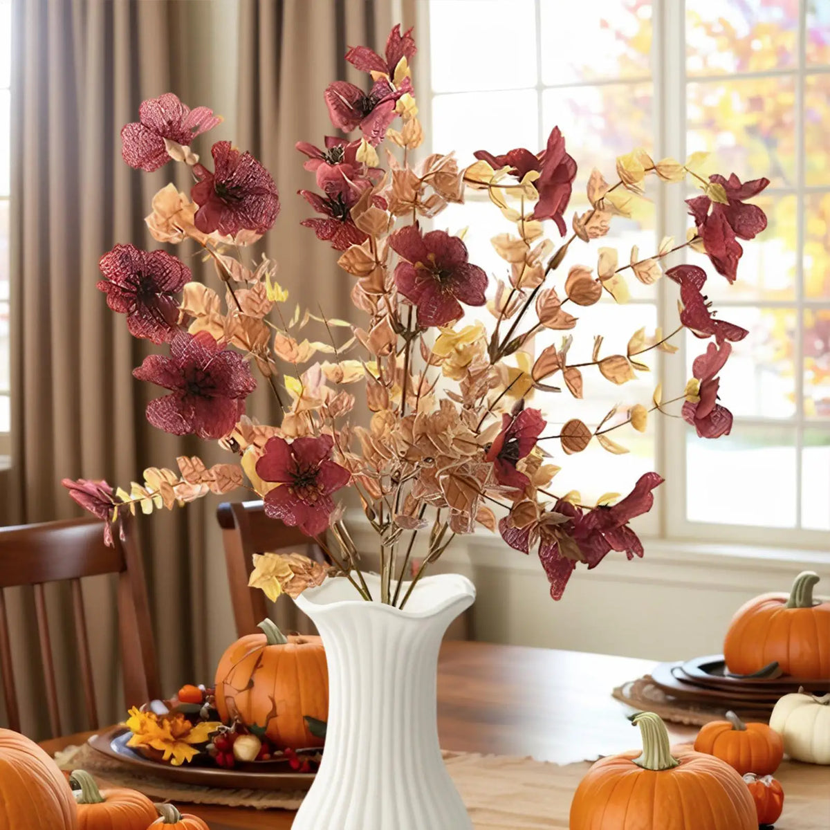 décoration intérieure bouquets fleurs artificielles automnales rustiques orange marron anniversaire maison extérieur