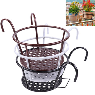 porte pots balcon suspendus métal motif tissé noir marron blanc modernes crochets incurvés