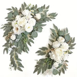 Guirlande florale artificielle romantique roses pivoines feuilles vertes blanc vert mariage decorationextérieur
