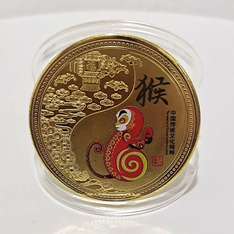 médailles zodiaque chinois animaux symboles yin yang decoration florale or rouge noire bleu verte