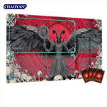 tapis jeu gothique art personnages ailes cartes rouge noir gris