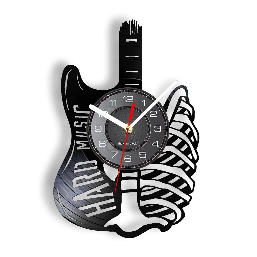 horloge murale forme guitare disque vinyle aiguille rétro moderne fixations chambre salon