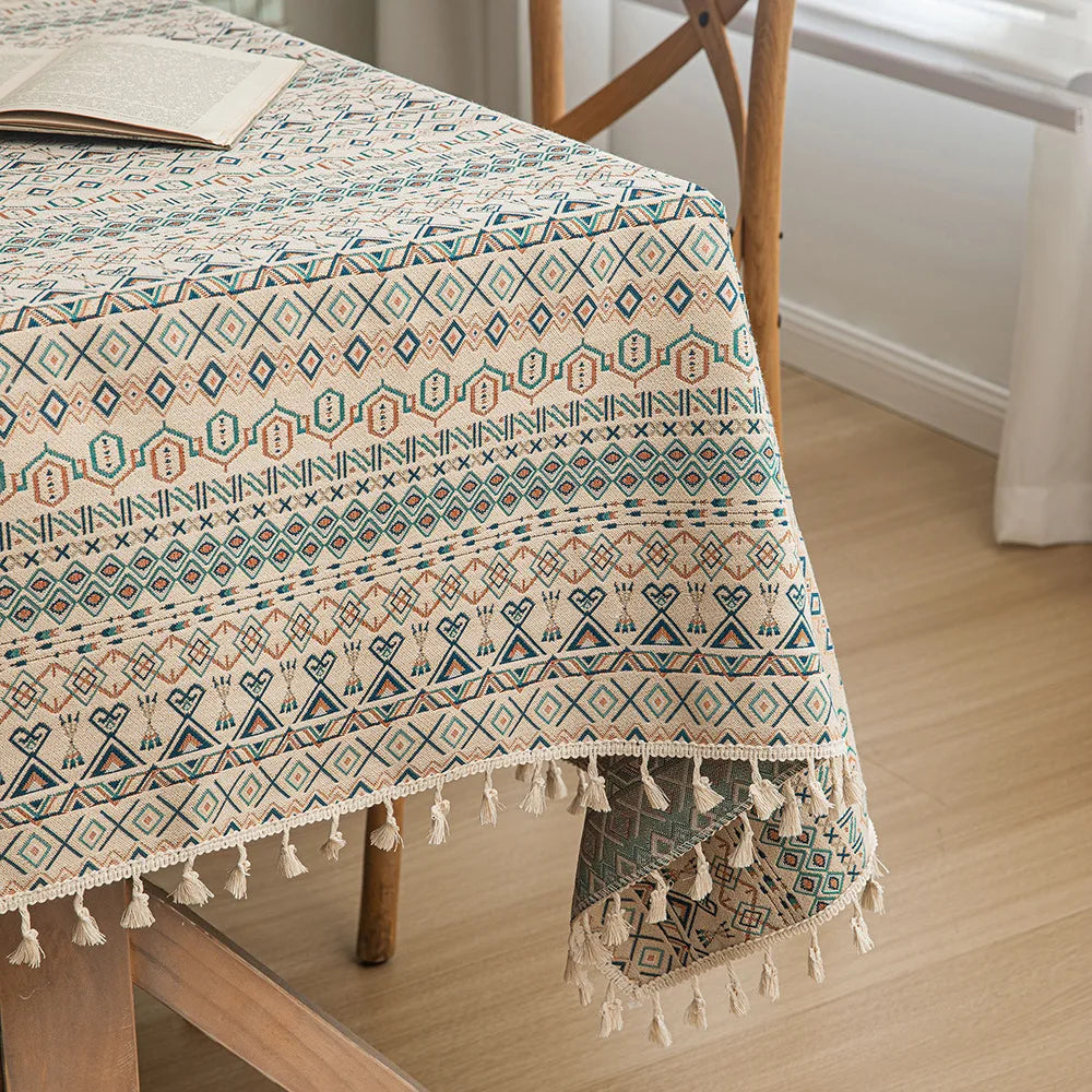 Nappe table géométrique multicolore boho chic imperméable extérieur intérieur festive 140x180cm