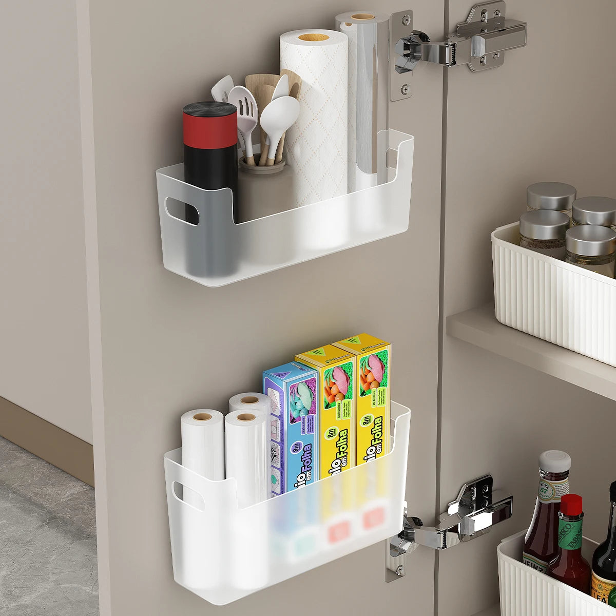 paniers rangement adhésifs mur blancs réutilisables modernes cuisine 2pcs
