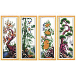 tableau paysage naturel arbres fleurs oiseaux papillons coton doré broderie