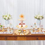 support gâteaux trois étages blanc orange motifs solaires étoiles moderne anniversaire mariage fête