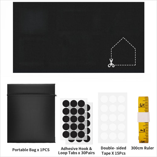 rideau autocollant noir opaque moderne 100 polyester sac transport crochets boucles règle 30cm